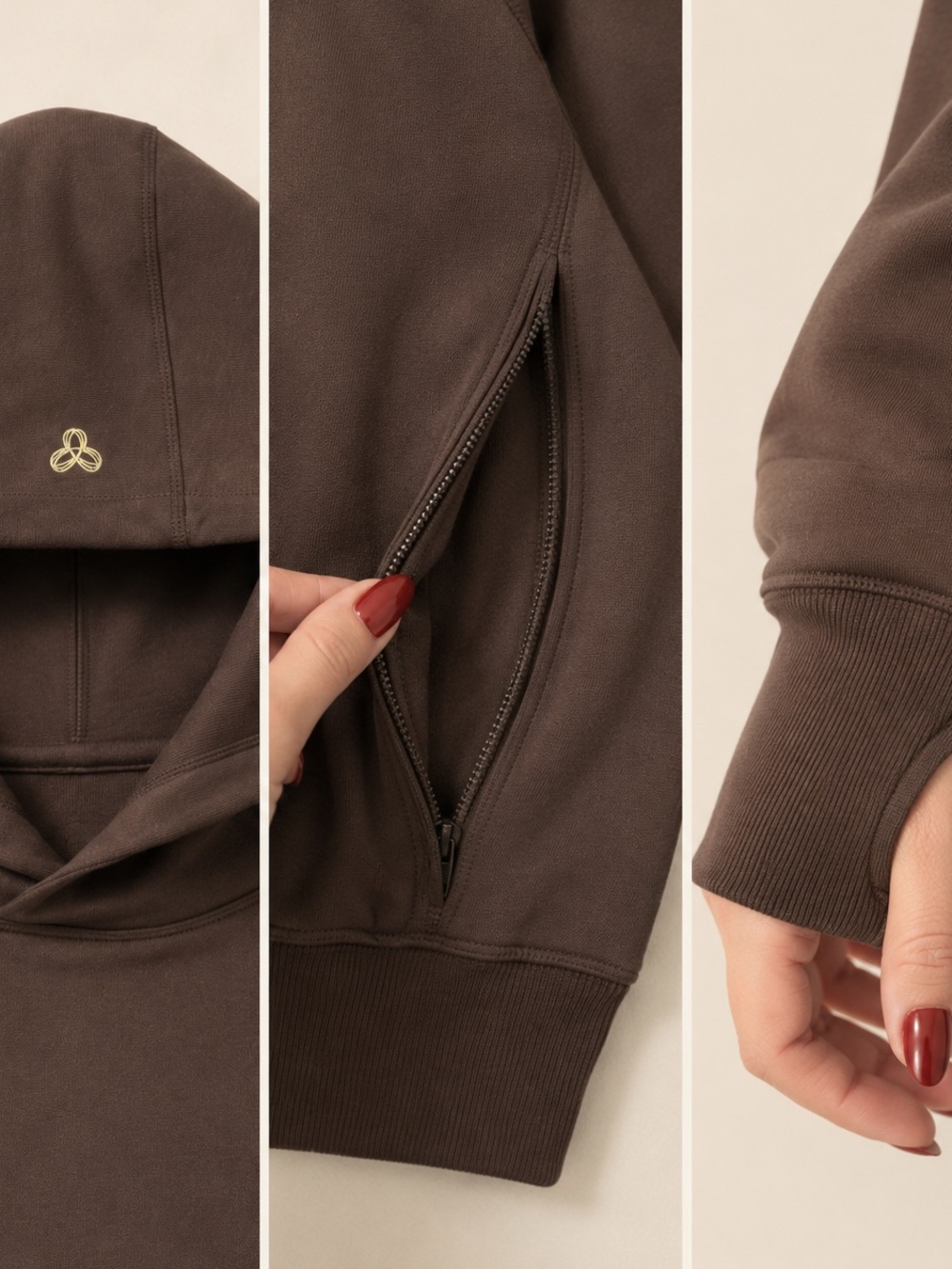 Aritzia like new Women’s Brown Hooded Pullover with Zip Pocket